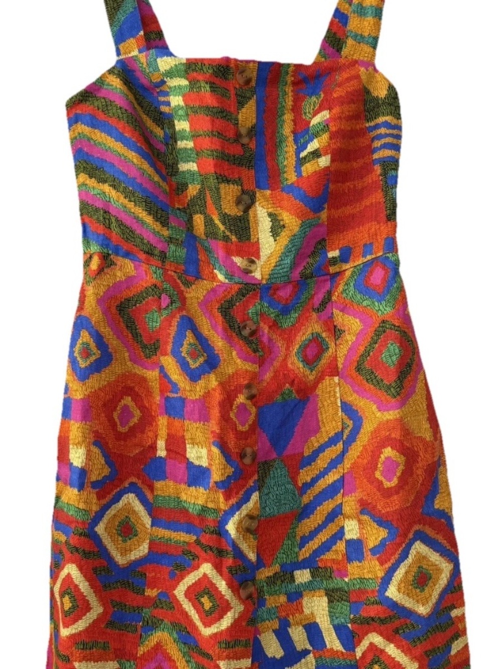 NEW Farm Rio Mini Dress Linen Women's Summer Patches Colorful Tropical Medium - Picture 3 of 10